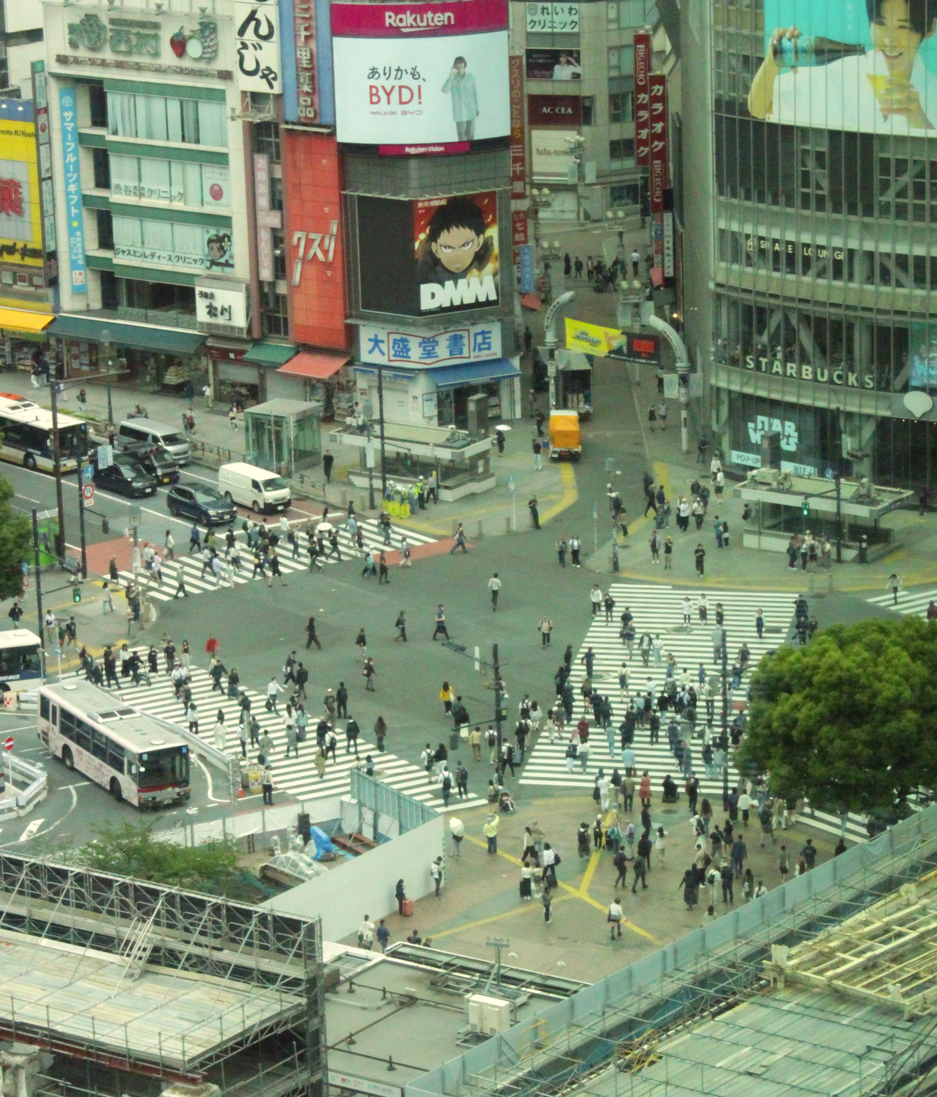 The famous Shibuya Scramble Crossing from a giant's eye view